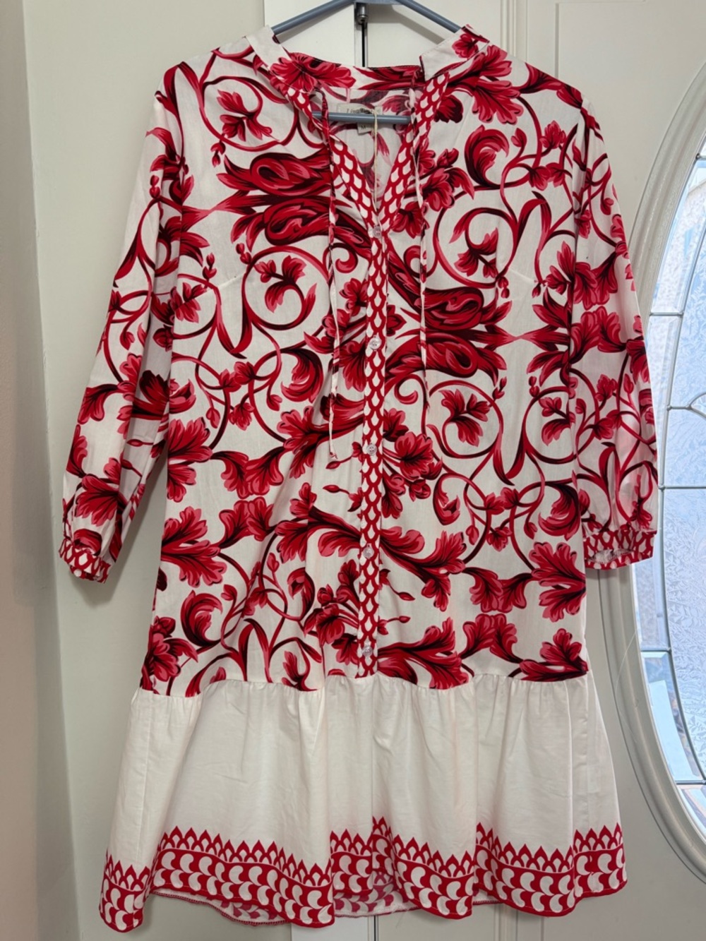 Red Floral Long Sleeve Dress - Women's Lightweight Tunic Dress